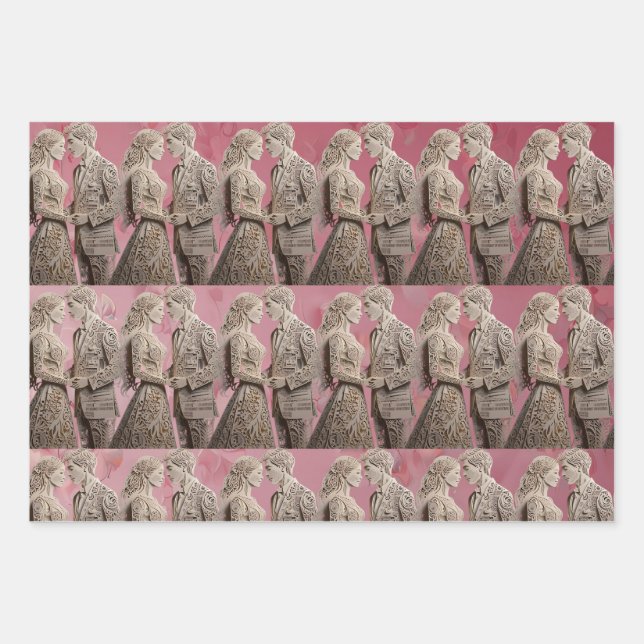 Cute Wedding Couple Holding Hands  Wrapping Paper Sheet (Front)