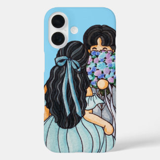 Cute Wedding Couple in Blue Cartoon Phone Case