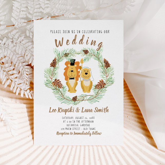 Cute Wedding Couple Lion Groom & Bride Invitation (Creator Uploaded)
