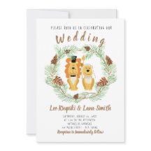 Cute Wedding Couple Lion Groom & Bride Invitation