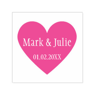 Cute Wedding Couple Names Date Heart Art Stamp