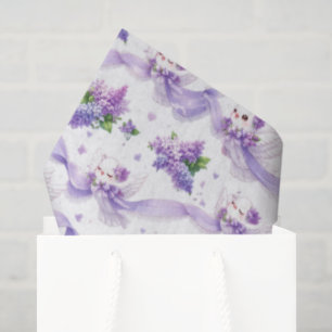 Cute Wedding Doves with Lilacs and Ribbons Tissue Paper