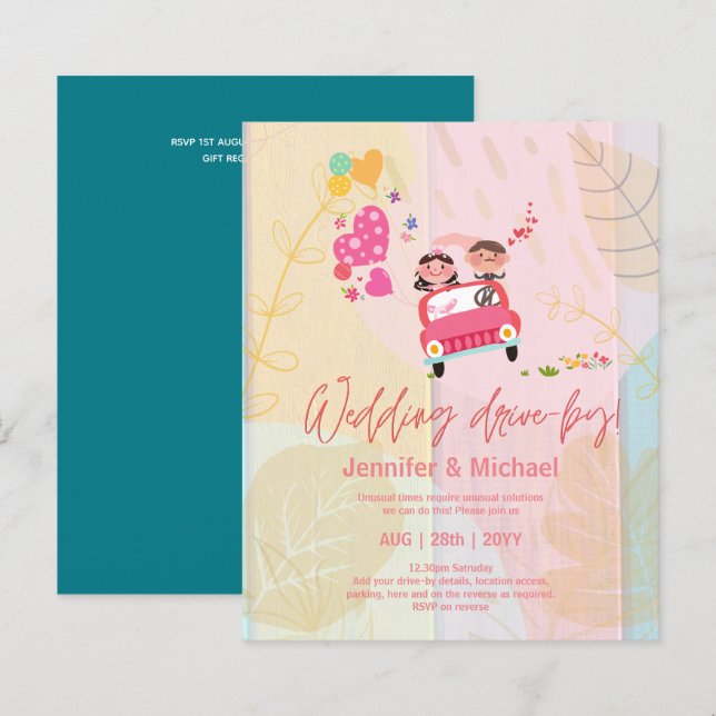 Cute Wedding Drive-By Budget Invitations (Front/Back)
