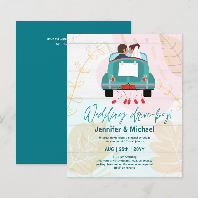 Cute Wedding Drive-By Budget Invitations (Front/Back)