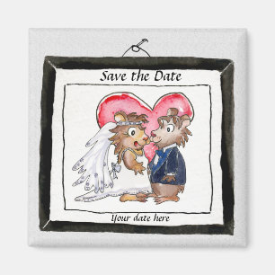 Cute Wedding Heart Cartoon Save the Date Magnets