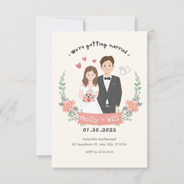 Cute Wedding Invitation Engagement Announcement  (Front)