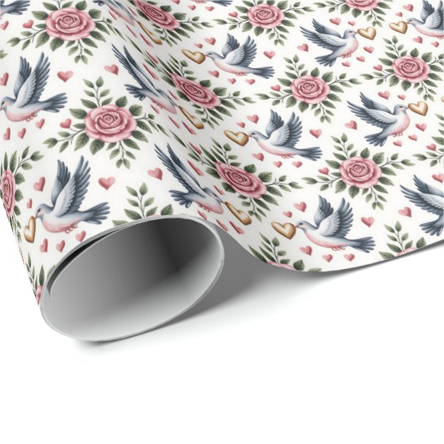 Cute Wedding love birds tiled wrapping paper (Roll Corner)