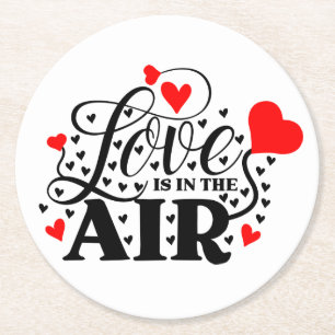 Cute Wedding Love Quote Bridal Shower Red Black Round Paper Coaster