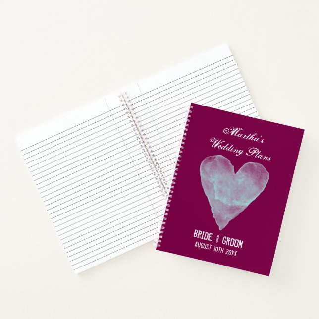 Cute wedding notebook with rustic watercolor heart (Inside)