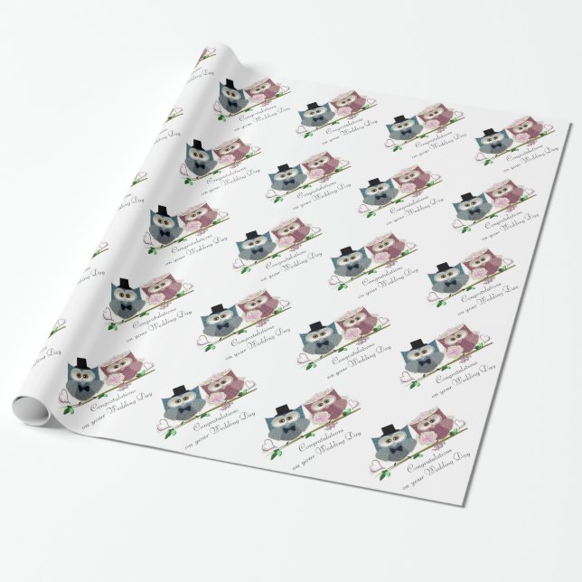 Cute Wedding Owls Congratulations Wrapping Paper (Unrolled)