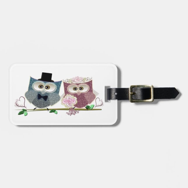 Cute Wedding Owls Luggage Tag (Front Horizontal)