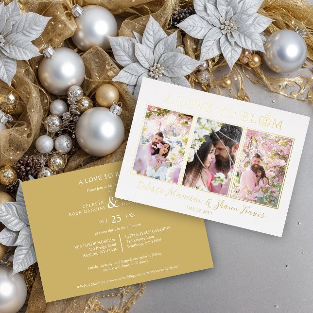 Cute Wedding Rings Sophisticated 3 Multi Photos (Cute Wedding Rings Luxurious 3 Multi Photos in Real Gold Metallic Foil Invitations Cards.)