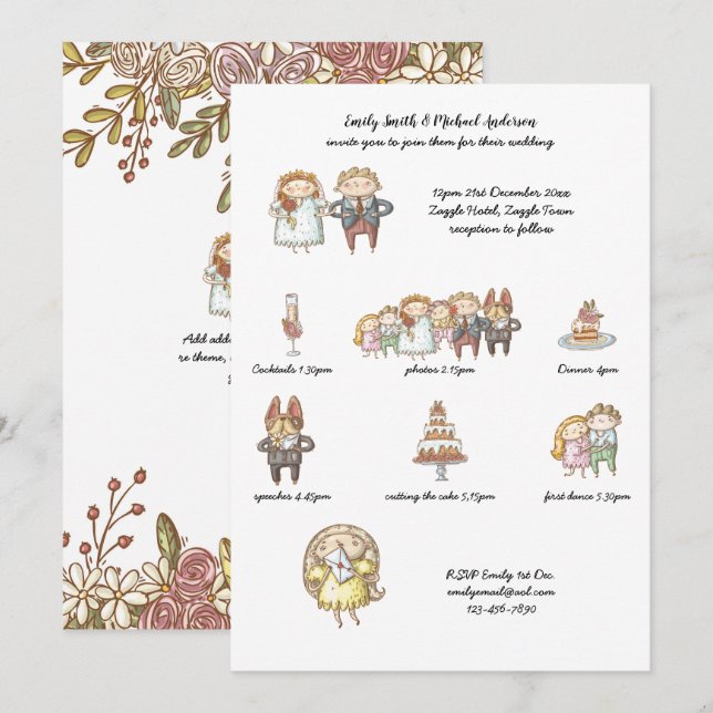 Cute Wedding Timeline Invite Rustic Handdrawn (Front/Back)