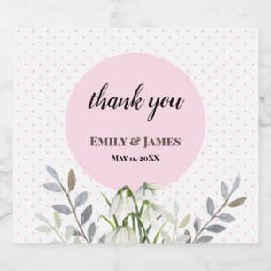 Cute Wedding White Snowdrops Pink Polka Dots Beer Bottle Label