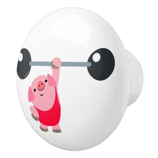 Cute Weightlifting Cartoon Pig Ceramic Knob (Right)
