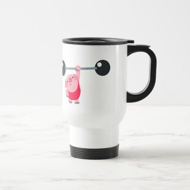 Cute Weightlifting Cartoon Pig Commuter Mug (Right)