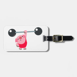 Cute Weightlifting Cartoon Pig Luggage Tag
