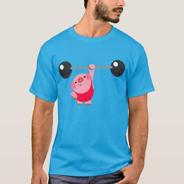 Cute Weightlifting Cartoon Pig T-Shirt (Front)