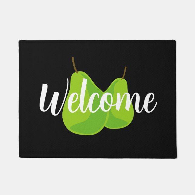 Cute welcome doormat with green pear fruit design (Front)