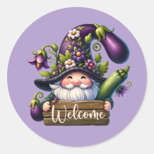 Cute welcome garden gnome  classic round sticker