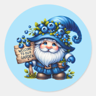Cute welcome garden gnome classic round sticker