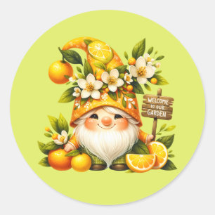 Cute welcome garden gnome  classic round sticker