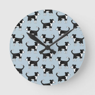 Cute Welsh Border Collie Sheep Dog Pattern Round Clock