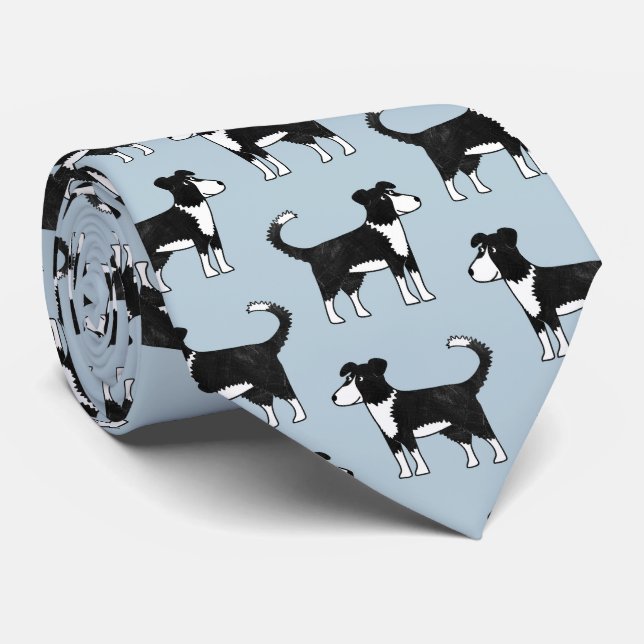 Cute Welsh Border Collie Sheep Dog Pattern Tie (Rolled)