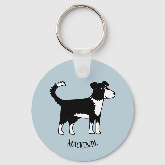 Cute Welsh Border Collie Sheepdog Custom Name Key Ring (Front)