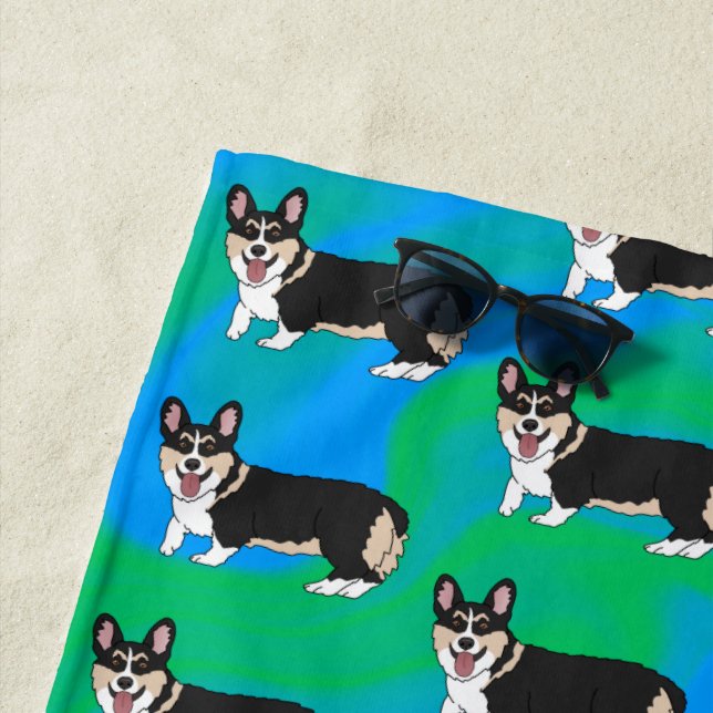 Cute Welsh Corgi Beach Towel (In Situ)