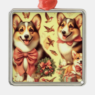 Cute Welsh Corgi Cardigan Illustration Metal Tree Decoration