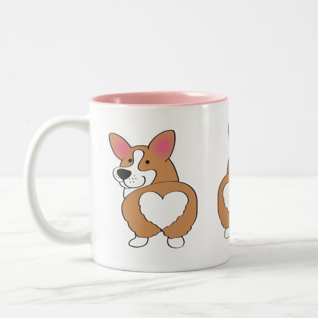 Cute Welsh Corgi Heart Butt Two-Tone Coffee Mug (Left)