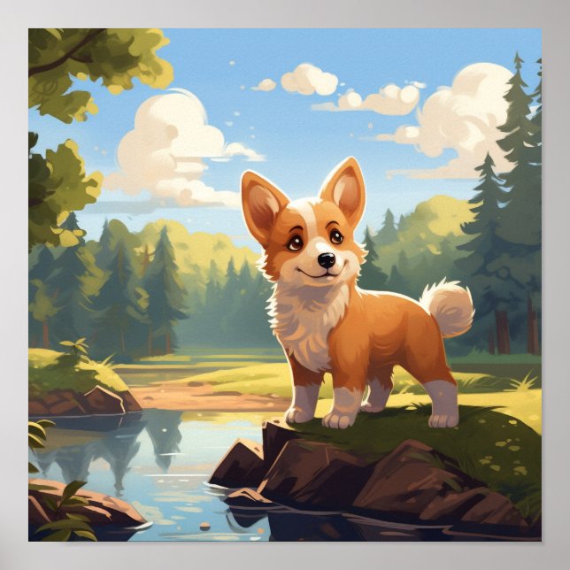 Cute Welsh Corgi Puppy Dog Poster (Front)