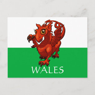 Cute Welsh Dragon Wales Flag Add Your Text Cartoon Postcard