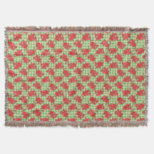 Cute Welsh Red Dragons on Green Check Gingham Throw Blanket