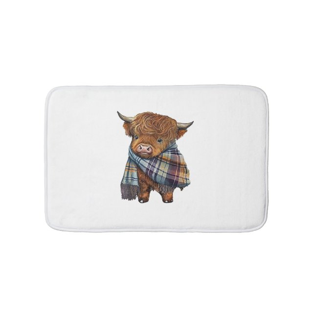 Cute West Highland Cow Baby With Plaid Scarf Wrapp Bath Mat (Front)