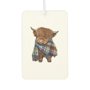 Cute West Highland Cow Baby With Plaid Scarf Wrapp Car Air Freshener