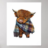 Cute West Highland Cow Baby With Plaid Scarf Wrapp