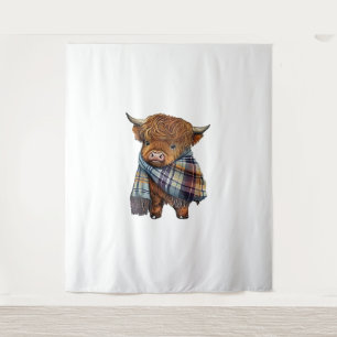 Cute West Highland Cow Baby With Plaid Scarf Wrapp Tapestry
