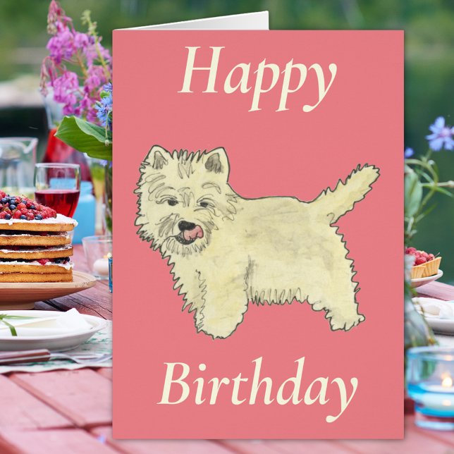 Cute West Highland Terrier Dog Pink  (Cute westie dog happy birthday pink folded card West highland terrier watercolor animal art pet love)