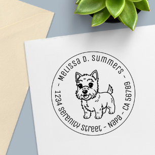 Cute West Highland Terrier Dog Round Address Self-inking Stamp
