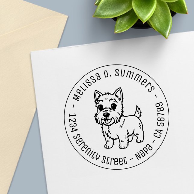 Cute West Highland Terrier Dog Round Address Self-inking Stamp (Creator Uploaded)