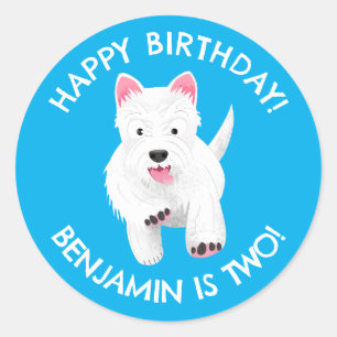 Cute west highland terrier personalised birthday classic round sticker