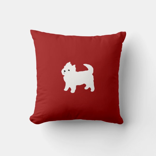 Cute West Highland Terrier White Puppy Red Cushion (Front)
