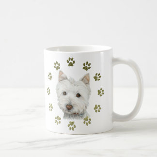 Cute West Highland White Terrier Dog and Paws Coffee Mug