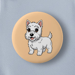 Cute West Highland White Terrier Dog Beige 6 Cm Round Badge