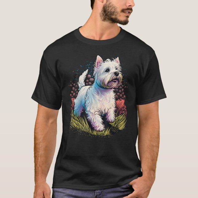 Cute West Highland White Terrier Dog on Westie  2 T-Shirt (Front)
