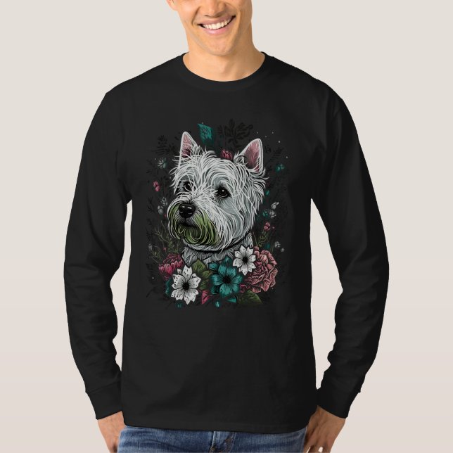 Cute West Highland White Terrier Flower summer Flo T-Shirt (Front)