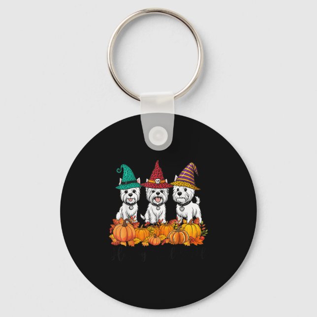 Cute West Highland White Terrier Happy Fall Ya'll  Key Ring (Front)