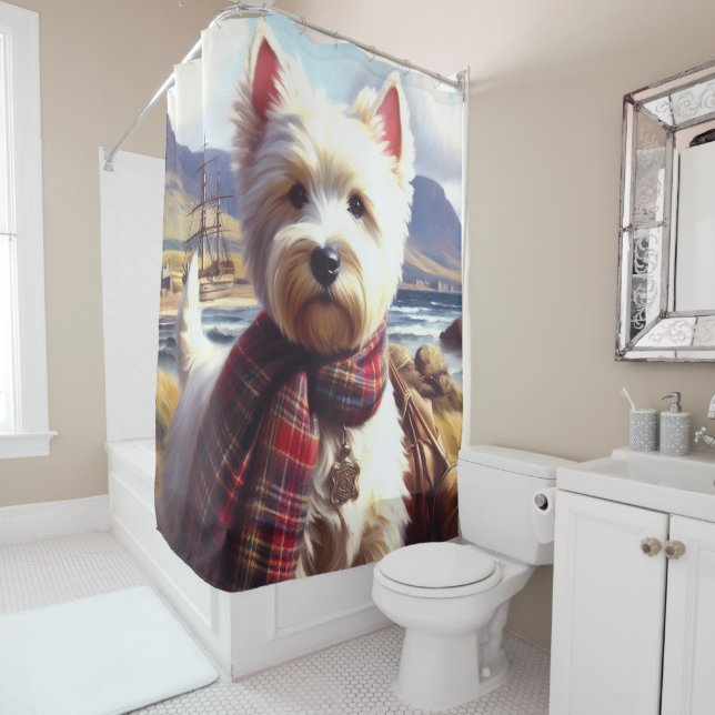 Cute West Highland White Terrier Painting Shower Curtain (In Situ)